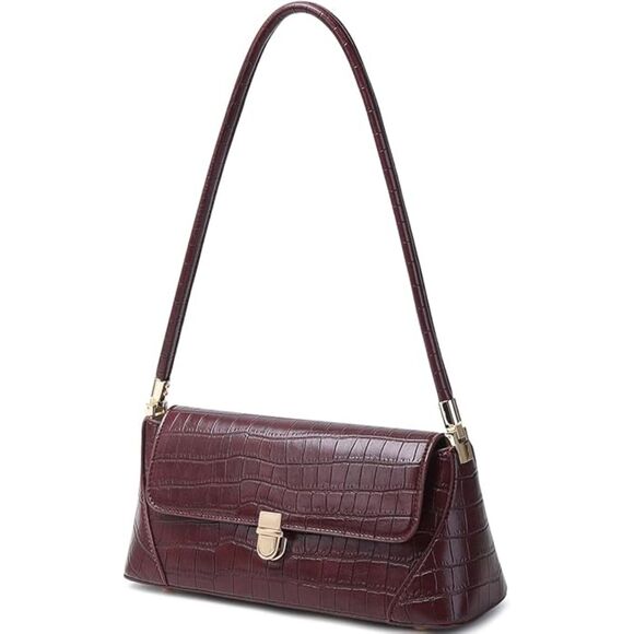 Women Crocodile Wine Red Imported Vintage Retro Classic Cute Mini Tote Bags - Picture 3 of 4